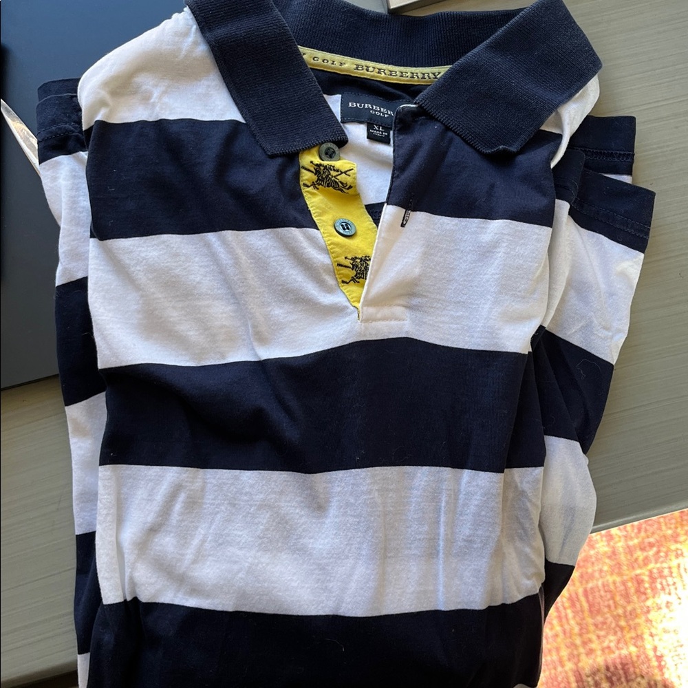 Burberry Golf Polo Shirt Sz XL Navy and White Logo - Picture 2 of 8